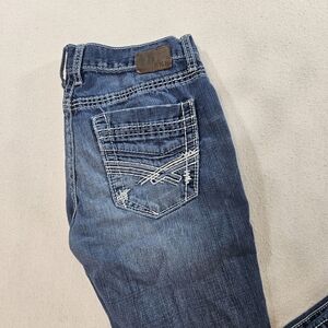 BKE Aiden 33R Distressed Bootcut Jeans Blue